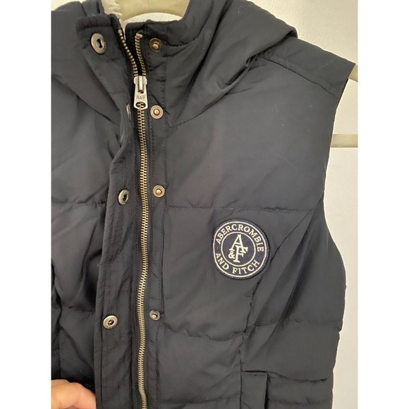 Abercrombie & Fitch Sz XS Vest Jacket Sherpa Lined Double Zip Logo Navy Hoodie - Picture 5 of 9